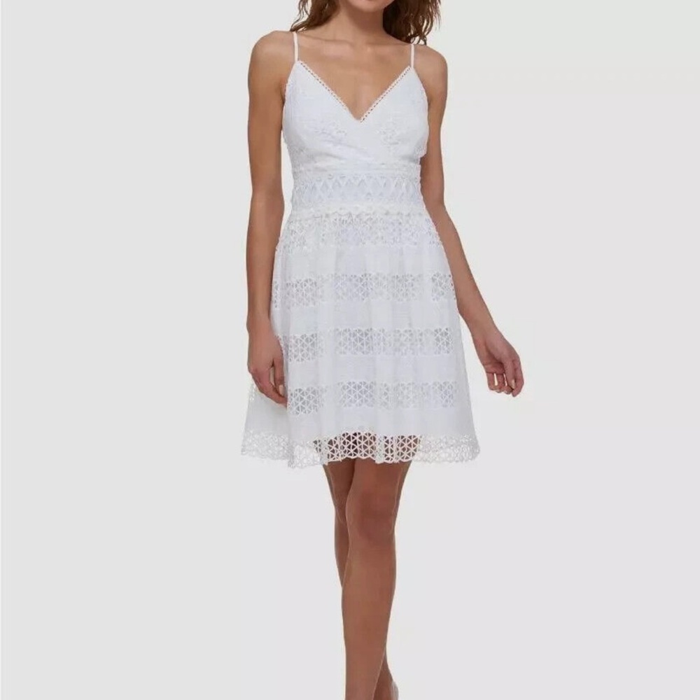 Guess White Ruched Mini Sundress